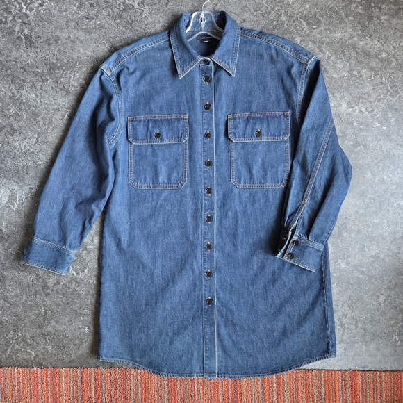 Club Monaco Dress EUC Indigo Denim Shirt Dress Jacket Oversized Sz 2 - Picture 5 of 13